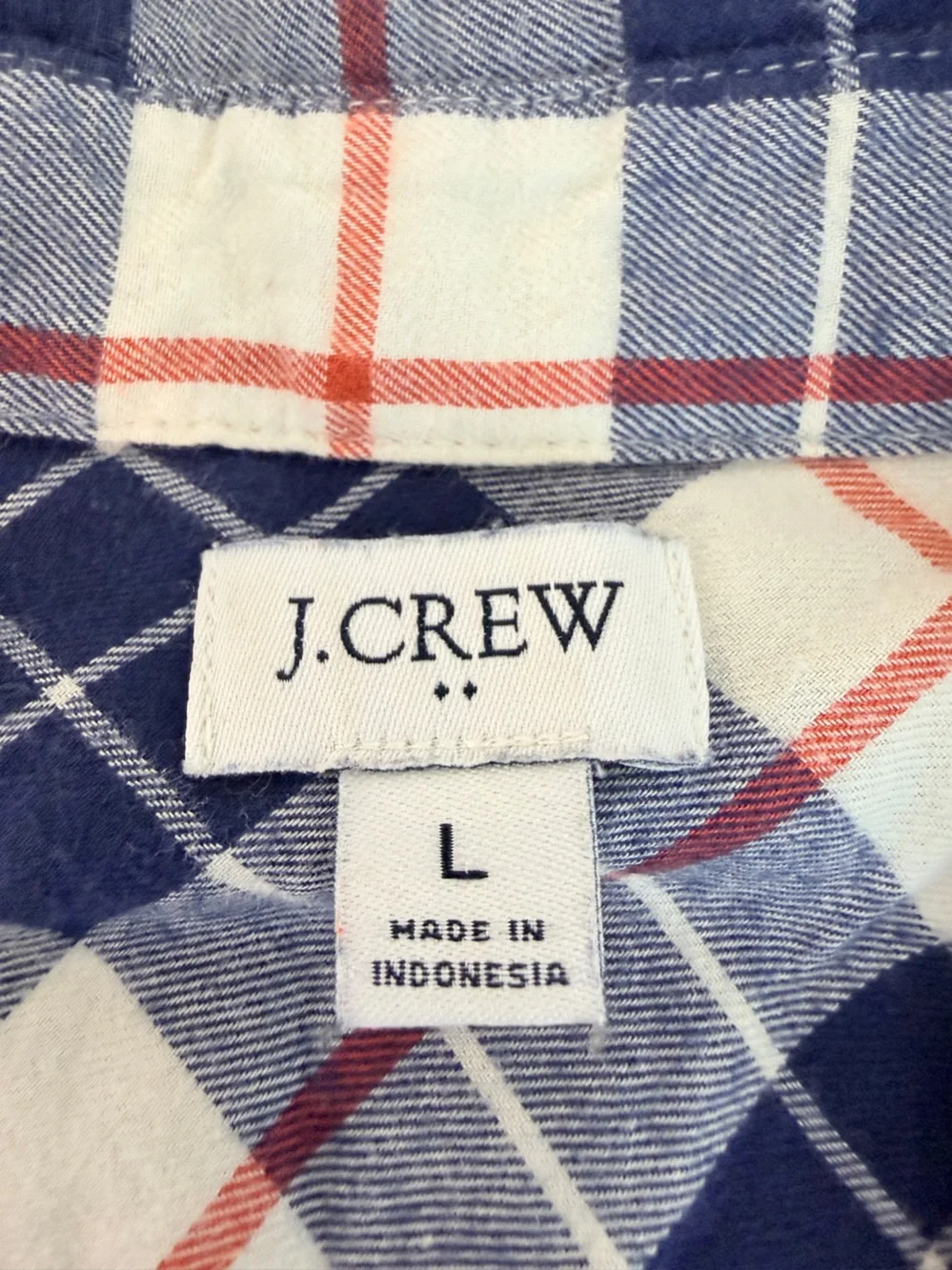 J.Crew Flannel Cabincore Shirt medium weight. Blue and white plaid L